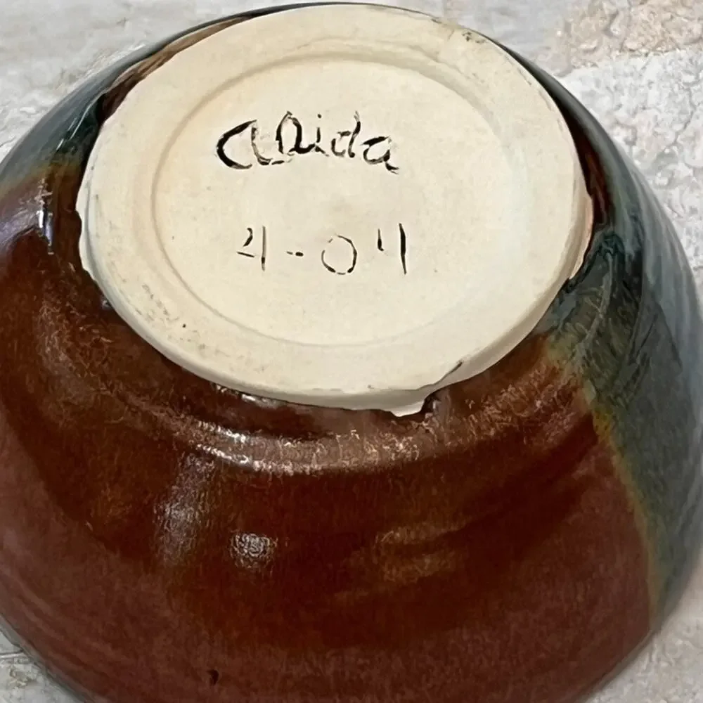 Art Studio Pottery Ceramics Multi-Color Glazed Bowl Handcrafted Artist Signed